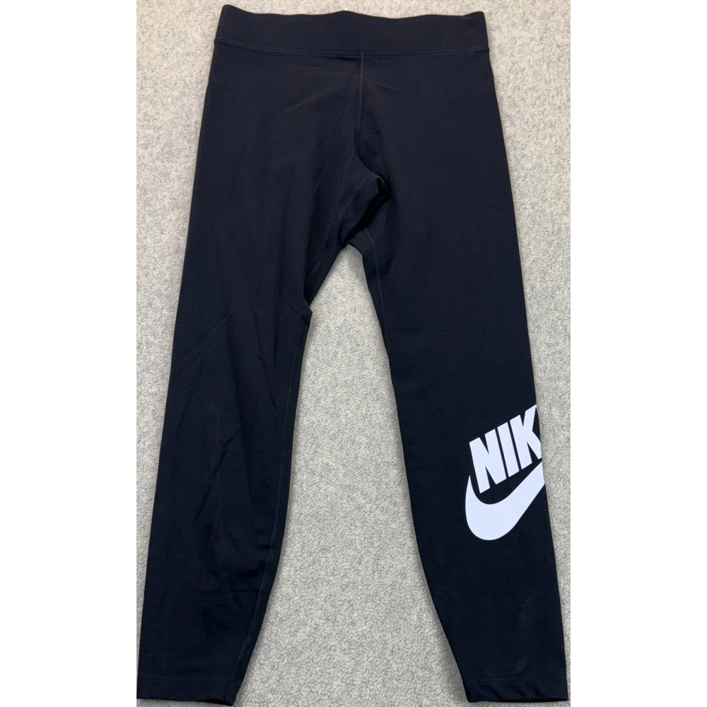 Nike Womens Sportswear Essential Leggings Black Yoga Stretch High-Waisted Logo L